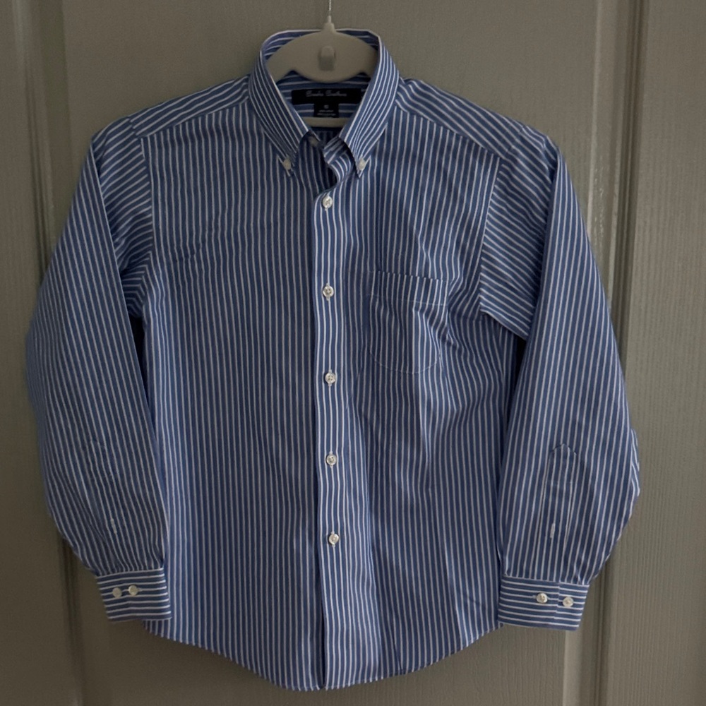 Brooks Brothers Blue/White Striped Boys Shirt - suit, dressy, classic, photos